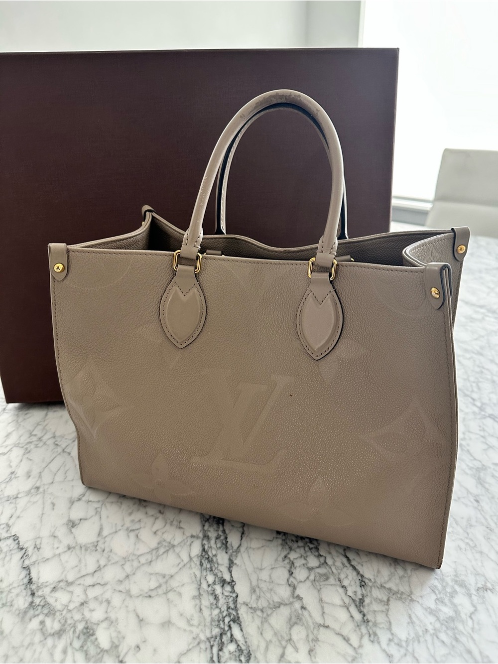 Louis Vuitton Taupe/Taupe Embossed Monogram Double-Handle Tote